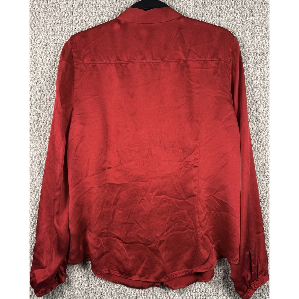 Liz Claiborne 100% Silk Pintuck Blouse Red‎ Peter Pan Collar Top L - Picture 2 of 16